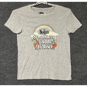 The Beatles Women L T-Shirt Grey Strawberry Fields Forever Rainbow‎ Graphic